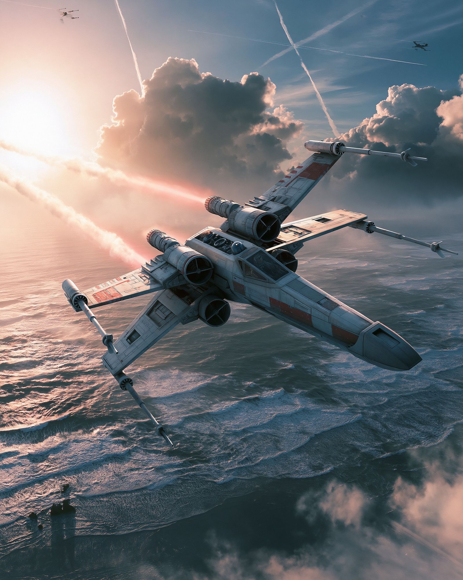 X-Wing Over Clouds Sci-Fi Poster. poster detail