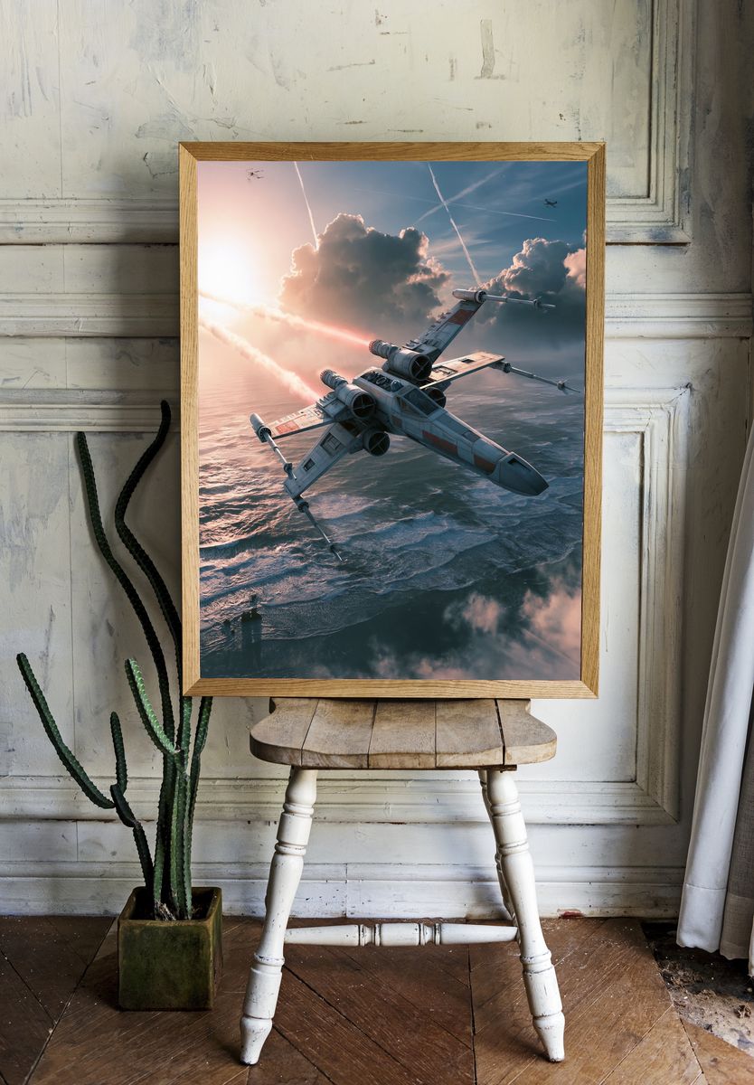 X-Wing Over Clouds Sci-Fi Poster. room preview