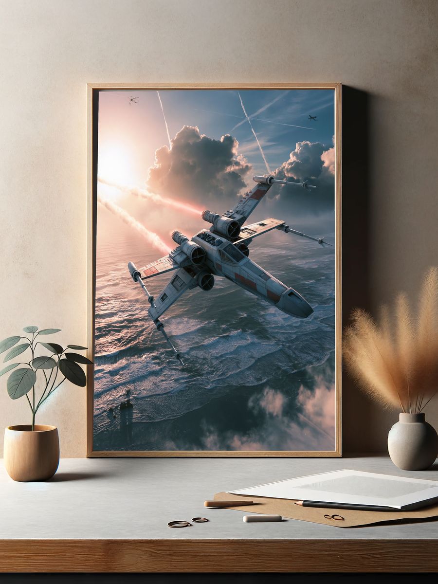 X-Wing Over Clouds Sci-Fi Poster. — room view 2