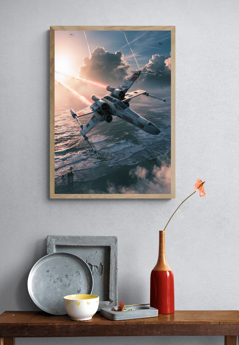 X-Wing Over Clouds Sci-Fi Poster. — room view 3