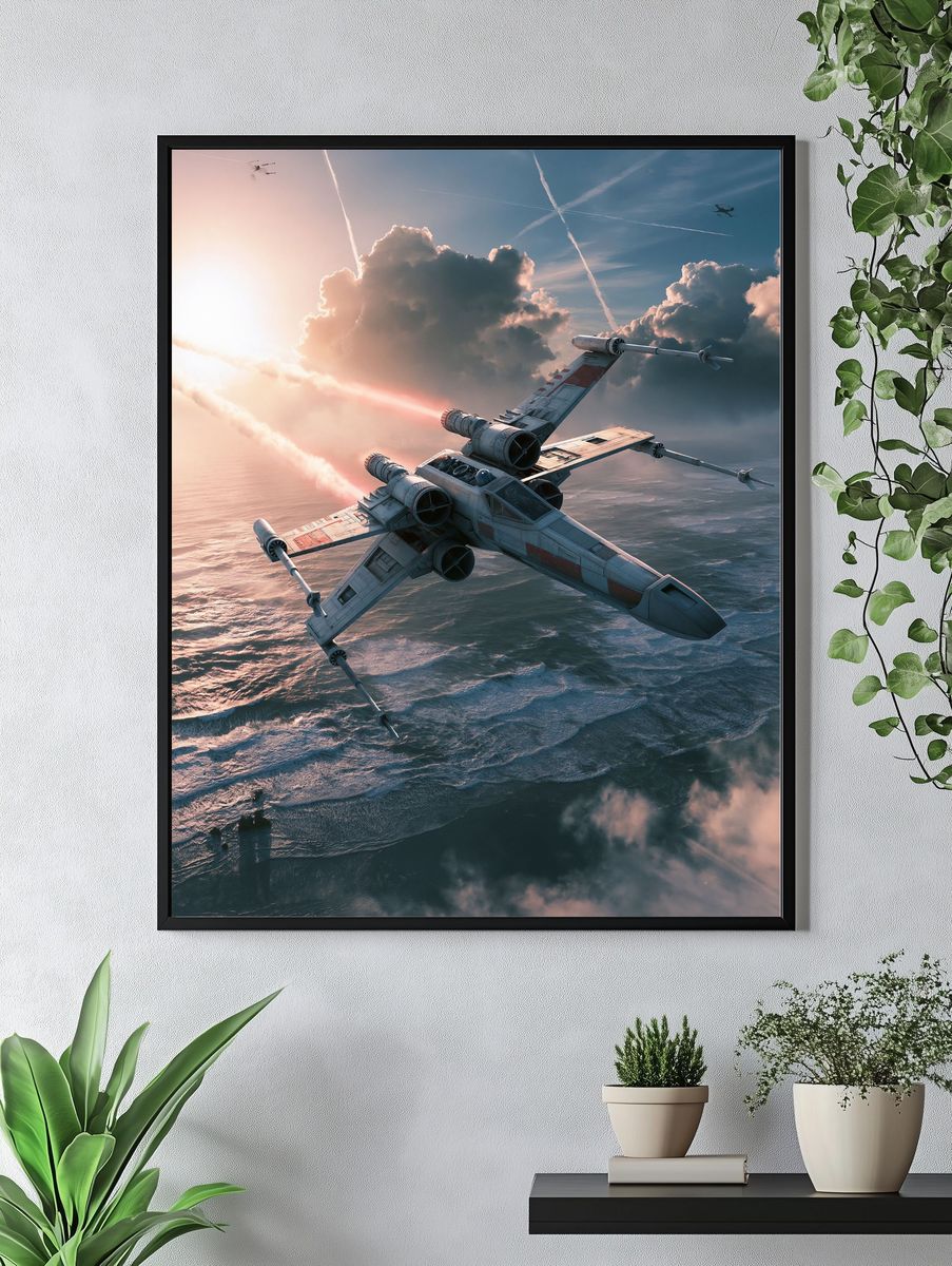 X-Wing Over Clouds Sci-Fi Poster. — room view 4