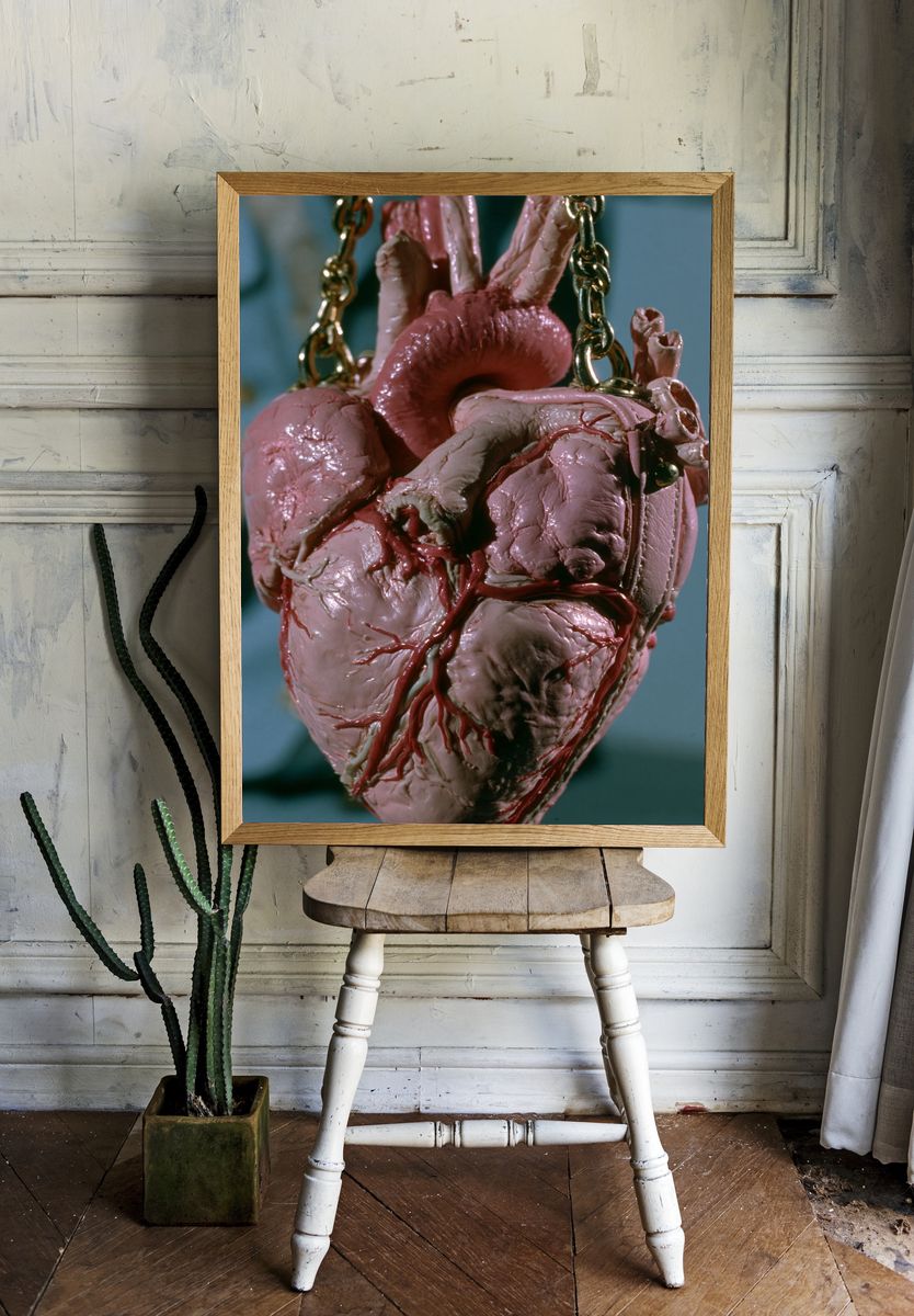 Suspended Anatomical Heart Horror Print. room preview