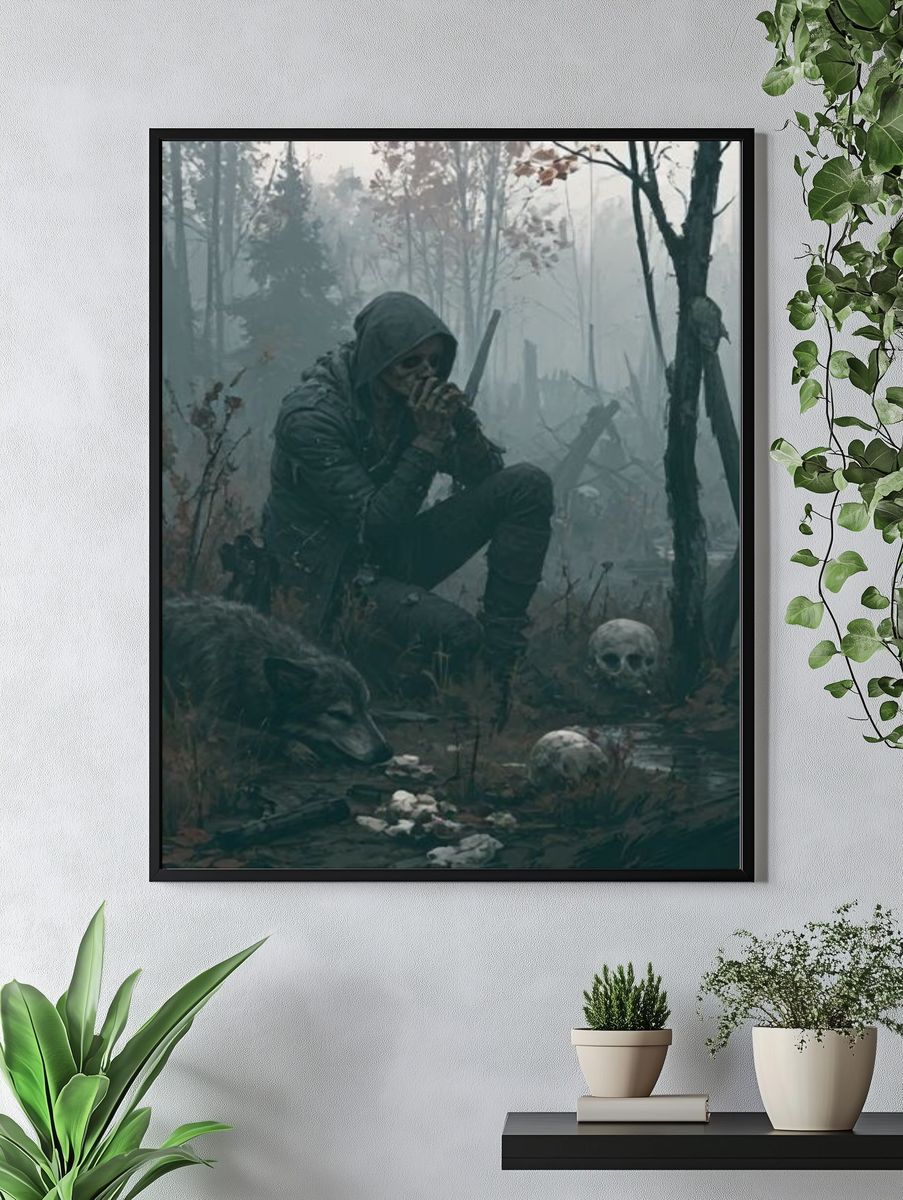 Hooded Figure in Foggy Forest Poster. — room view 4