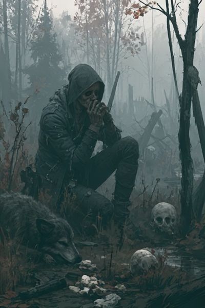 Hooded Figure in Foggy Forest Poster. poster