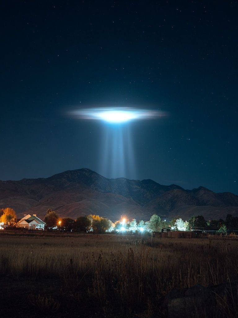 UFO Beam Over Mountains Poster. poster detail