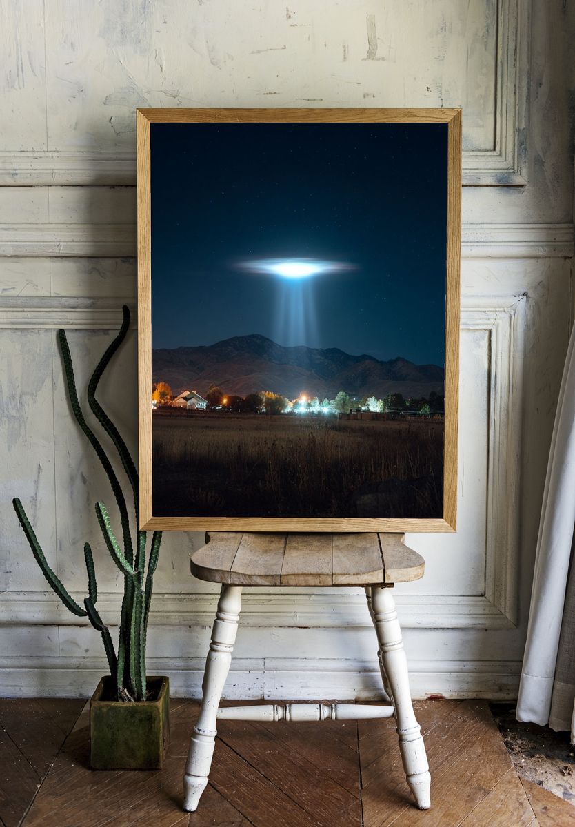 UFO Beam Over Mountains Poster room preview