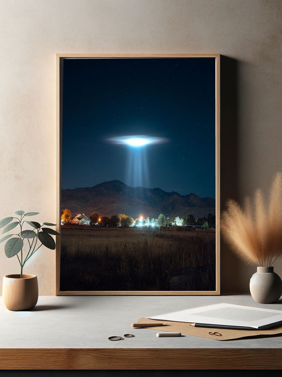 UFO Beam Over Mountains Poster. — room view 2