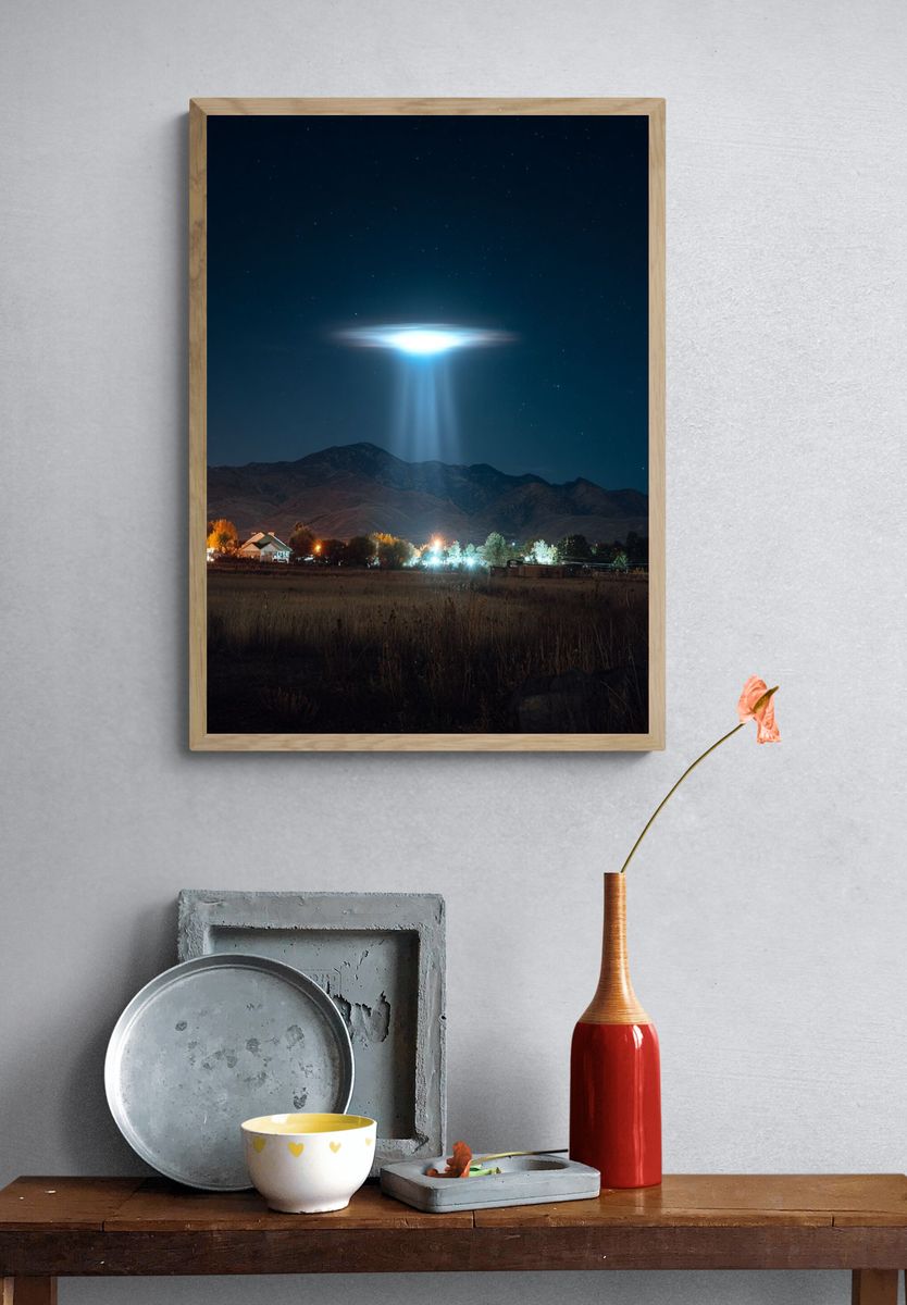 UFO Beam Over Mountains Poster. — room view 3