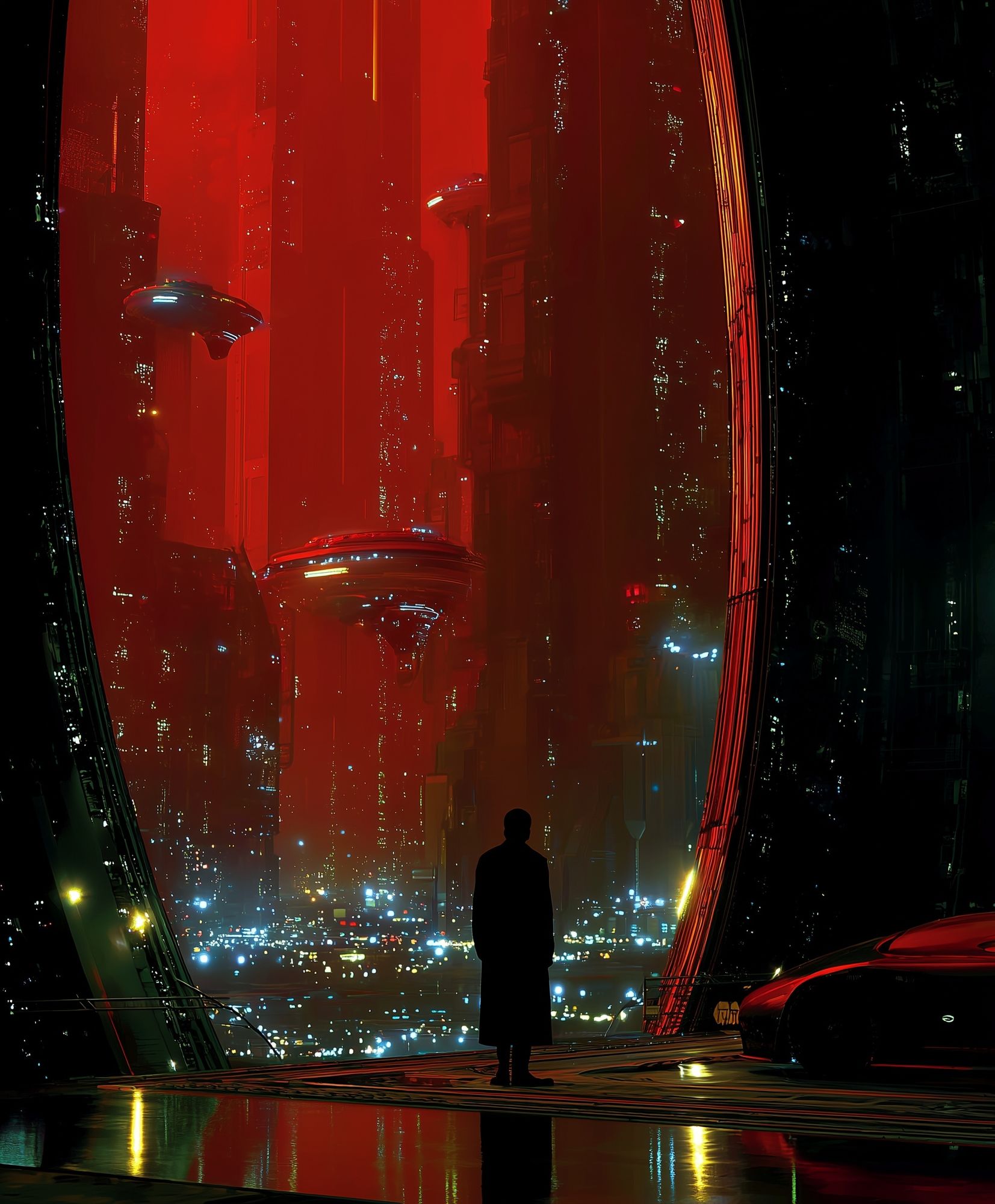 Cyberpunk City Silhouette Poster. poster detail