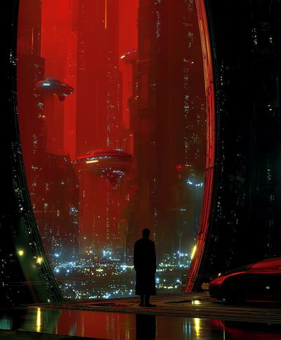 Cyberpunk City Silhouette Poster.