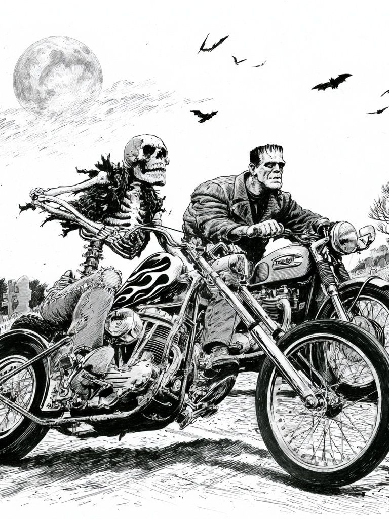 Frankenstein Biker Horror Print. poster detail