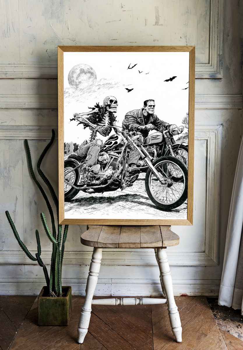 Frankenstein Biker Horror Print. — room view 1