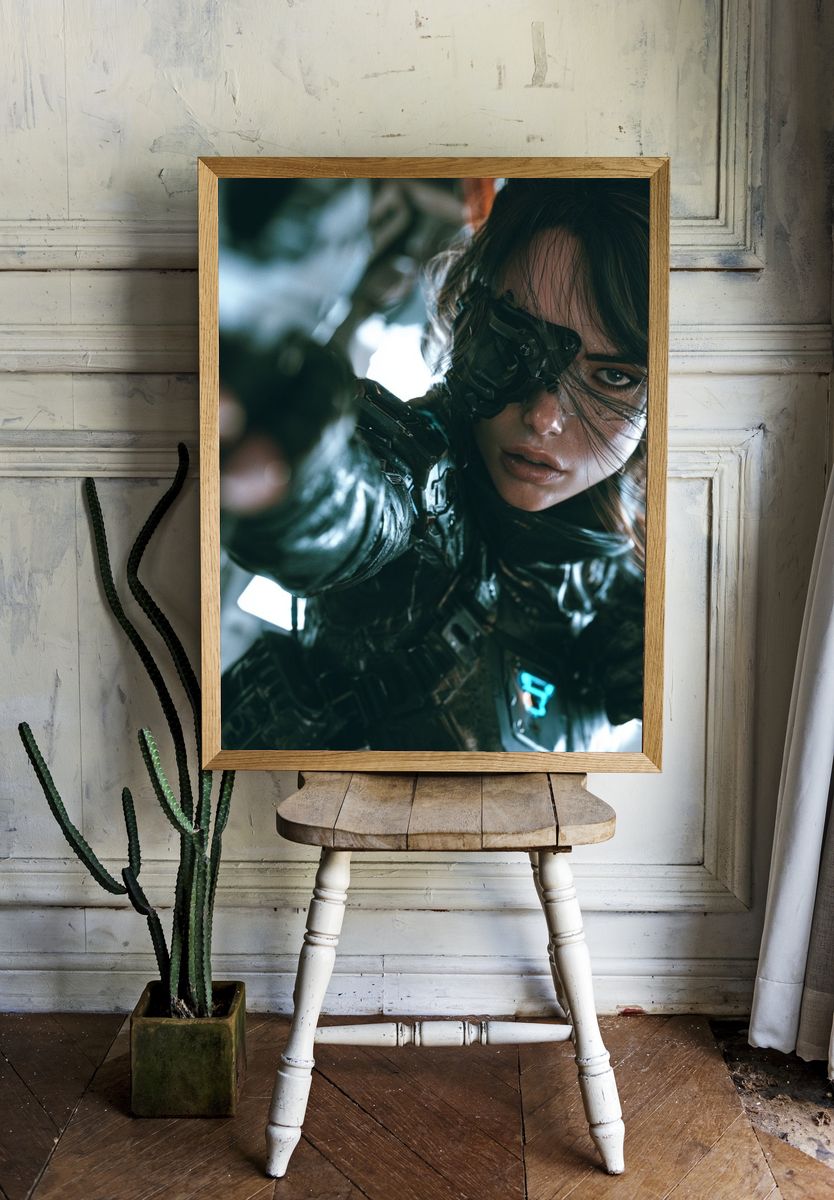 Cyberpunk Female Warrior Portrait Print. — room view 1