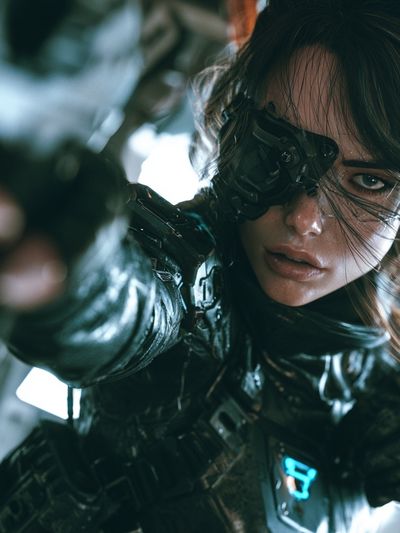 Cyberpunk Female Warrior Portrait Print. poster