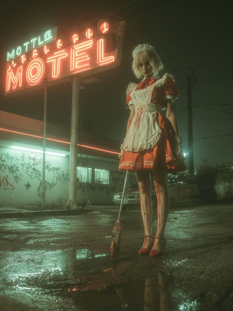 Neon Motel Horror Print. poster — movies art