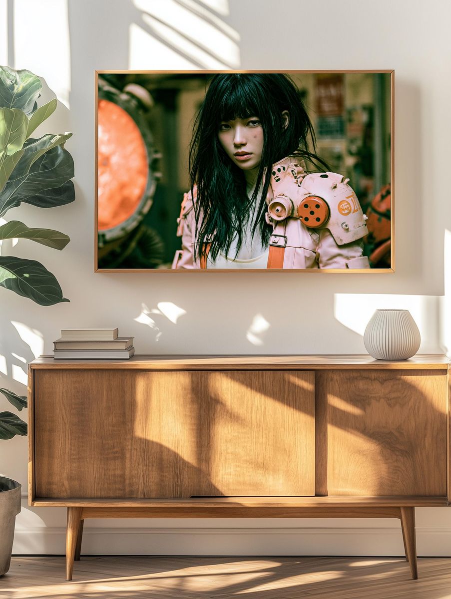 Cyberpunk Girl Portrait Print. — room view 3