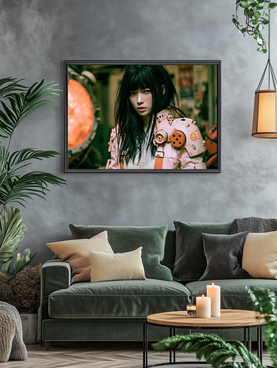 Cyberpunk Girl Portrait Print. — room view 4