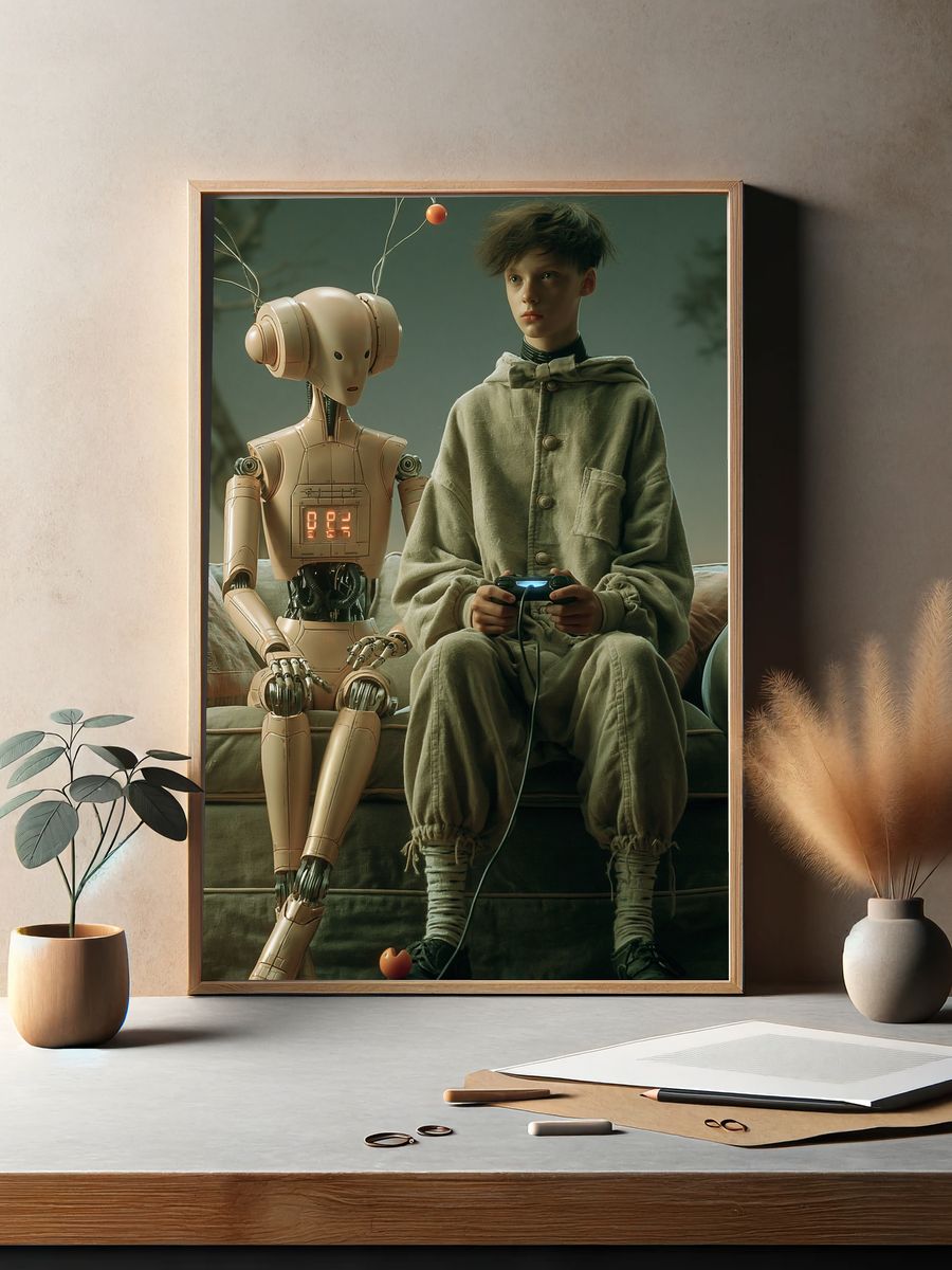 Boy and Robot Sci-Fi Poster. — room view 2