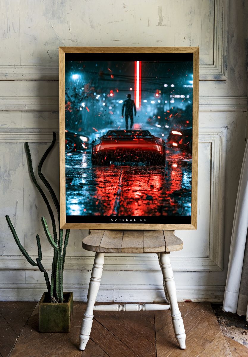 Adrenaline Cyberpunk Car Poster. room preview