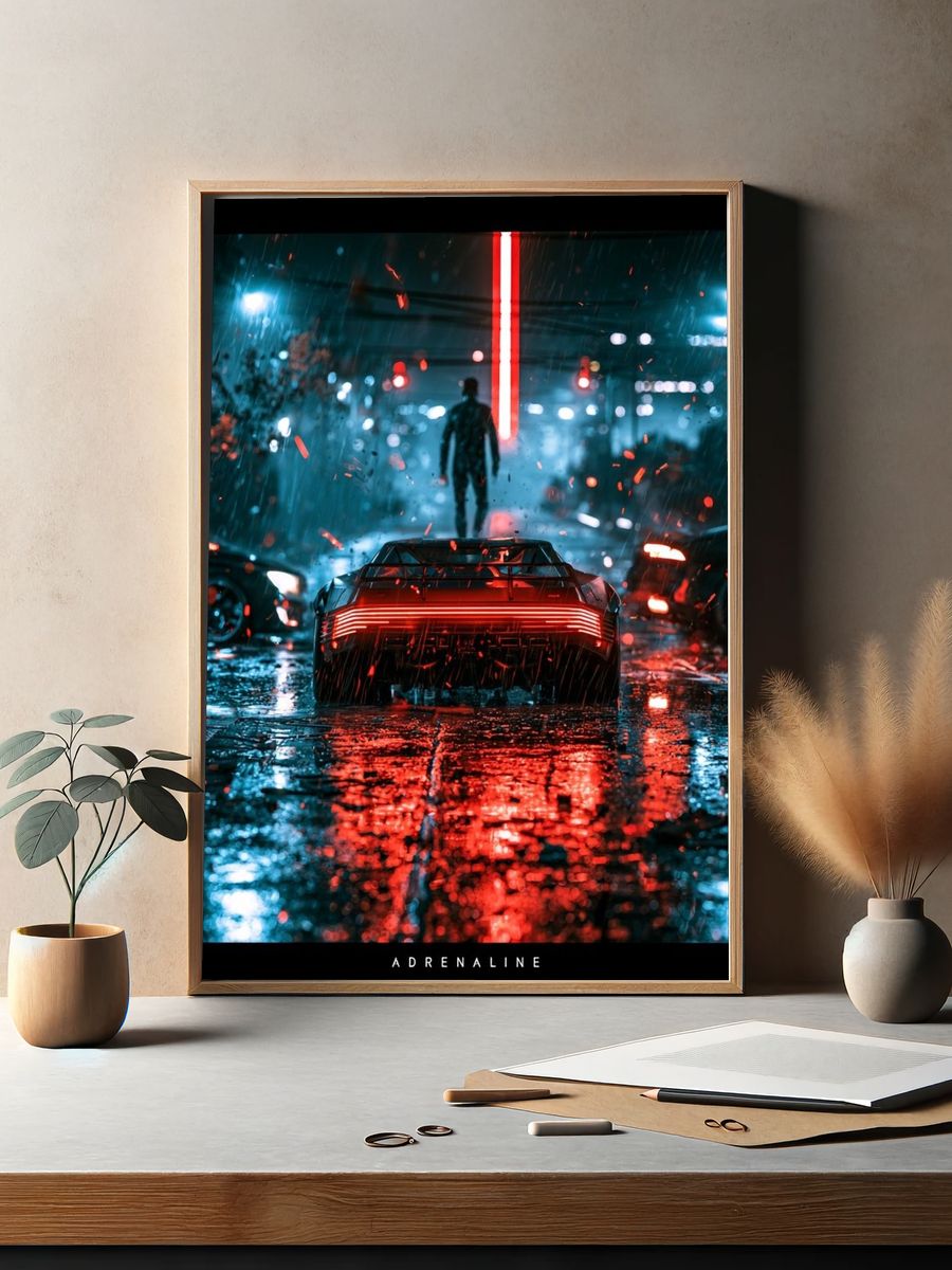 Adrenaline Cyberpunk Car Poster. — room view 2