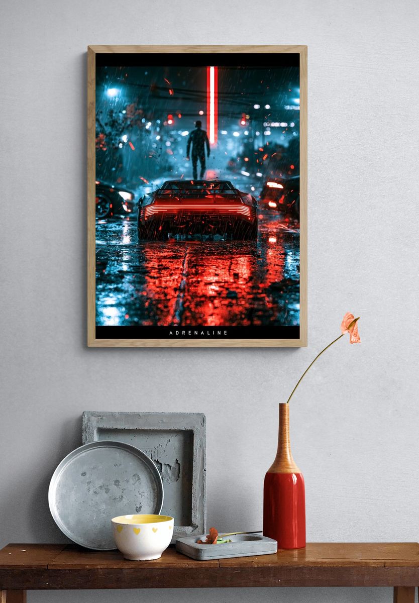 Adrenaline Cyberpunk Car Poster. — room view 3