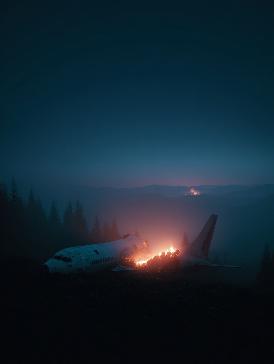 Burning Plane Crash Scene Poster. poster detail