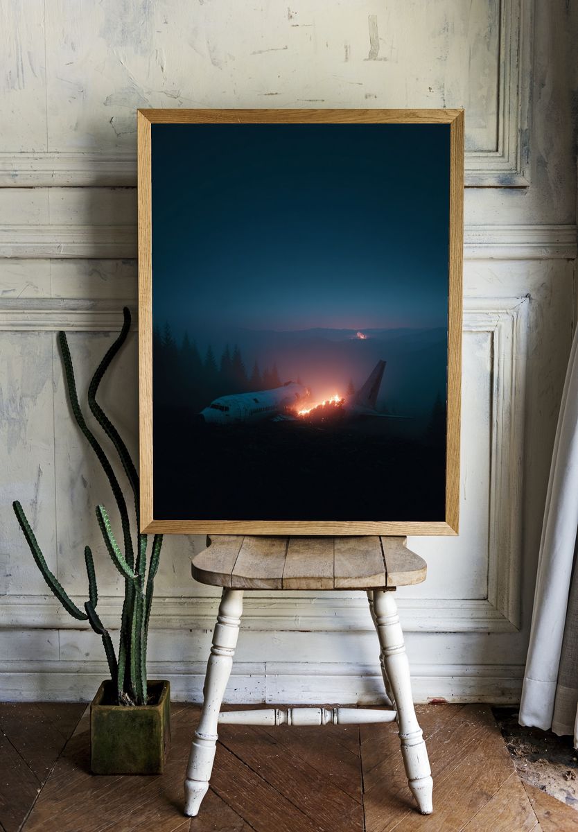 Burning Plane Crash Scene Poster room preview