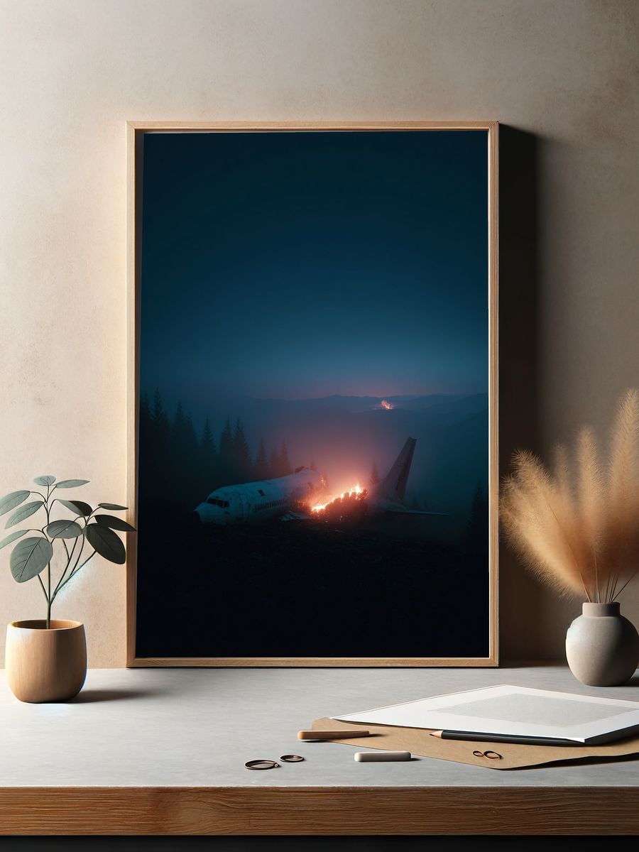 Burning Plane Crash Scene Poster. — room view 2