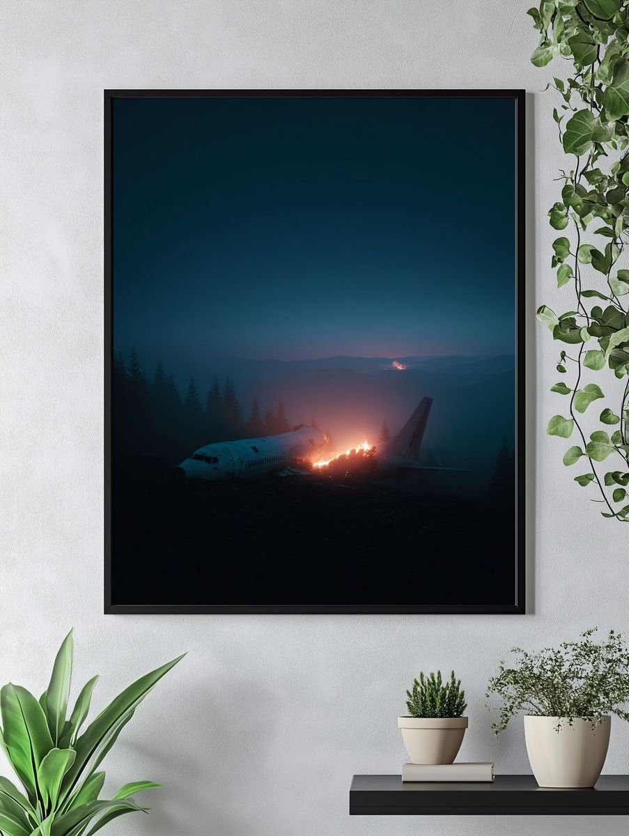 Burning Plane Crash Scene Poster. — room view 4