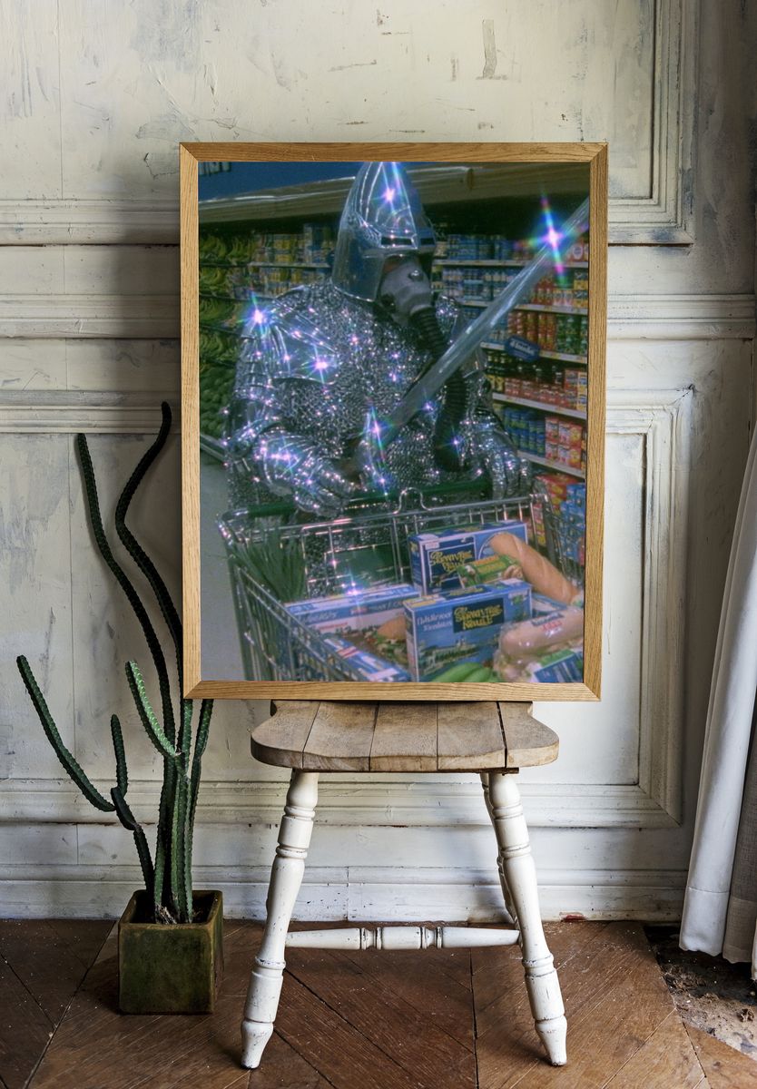 Knight in Supermarket — Retro Print. — room view 1