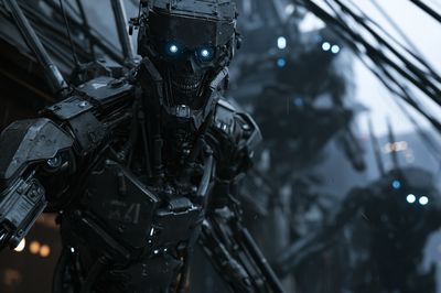 Cybernetic Skull Robot Sci-Fi Poster.