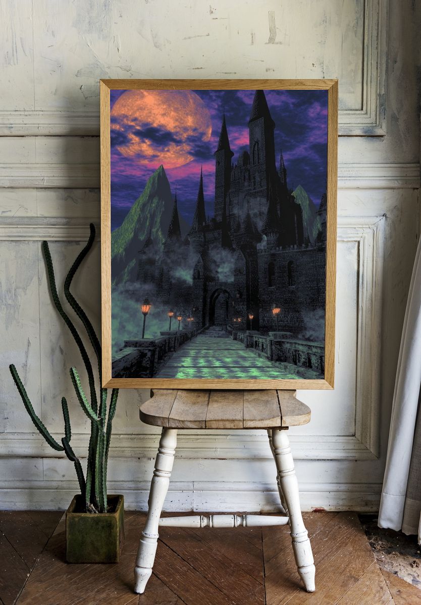Moonlit Gothic Castle Fantasy Print. — room view 1