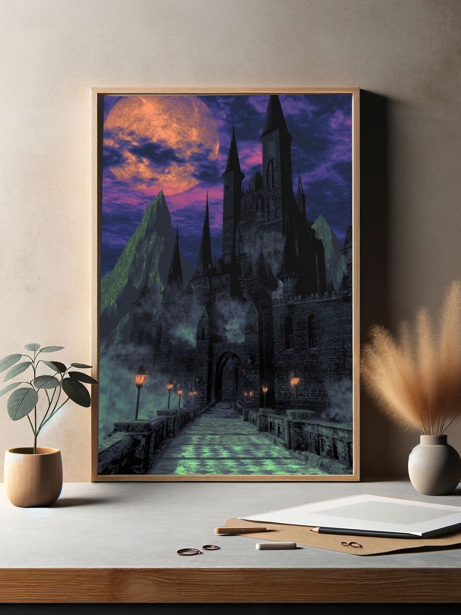 Moonlit Gothic Castle Fantasy Print. — room view 2