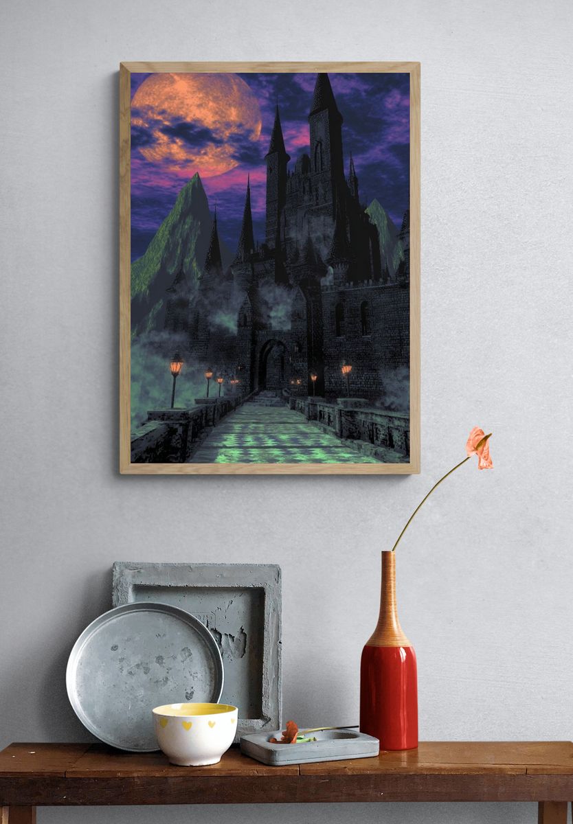 Moonlit Gothic Castle Fantasy Print. — room view 3