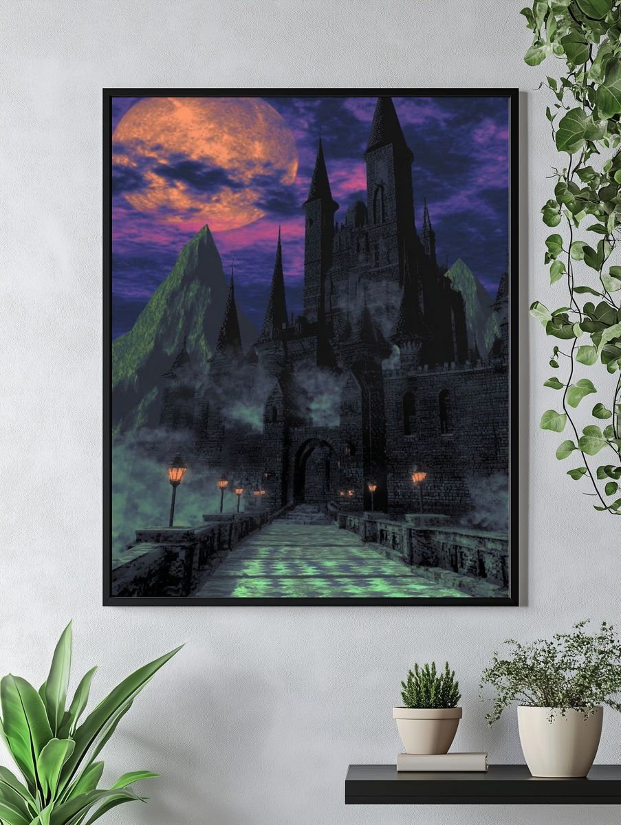 Moonlit Gothic Castle Fantasy Print. — room view 4
