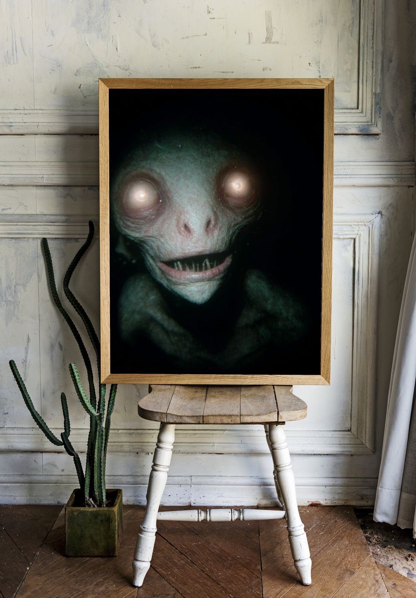 Creepy Pale Creature Horror Print. — room view 1