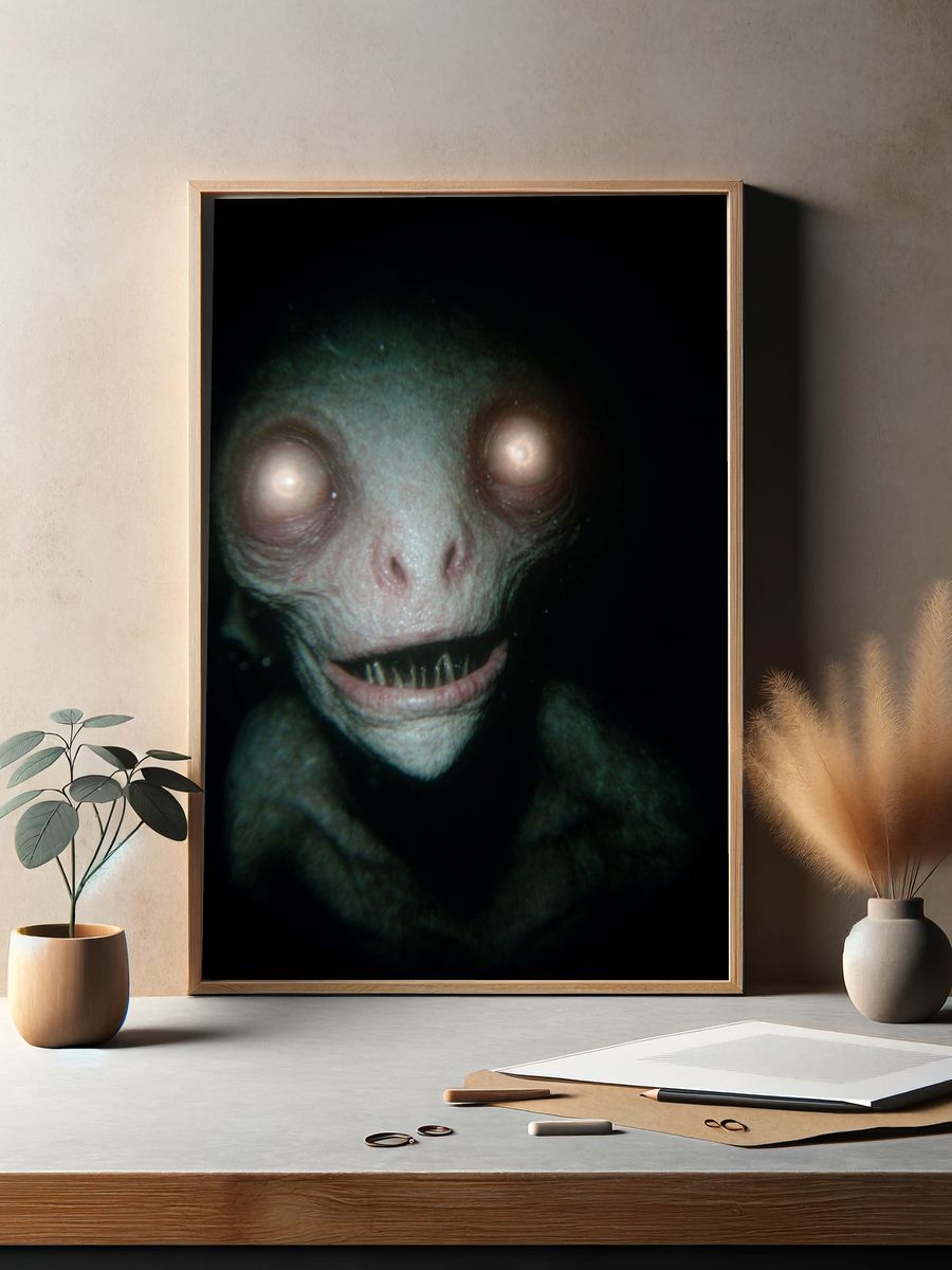 Creepy Pale Creature Horror Print. — room view 2