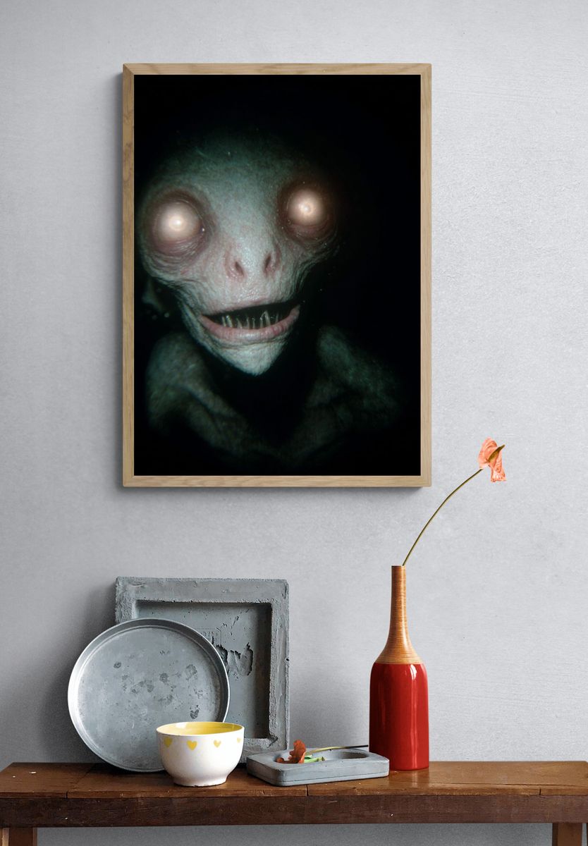 Creepy Pale Creature Horror Print. — room view 3