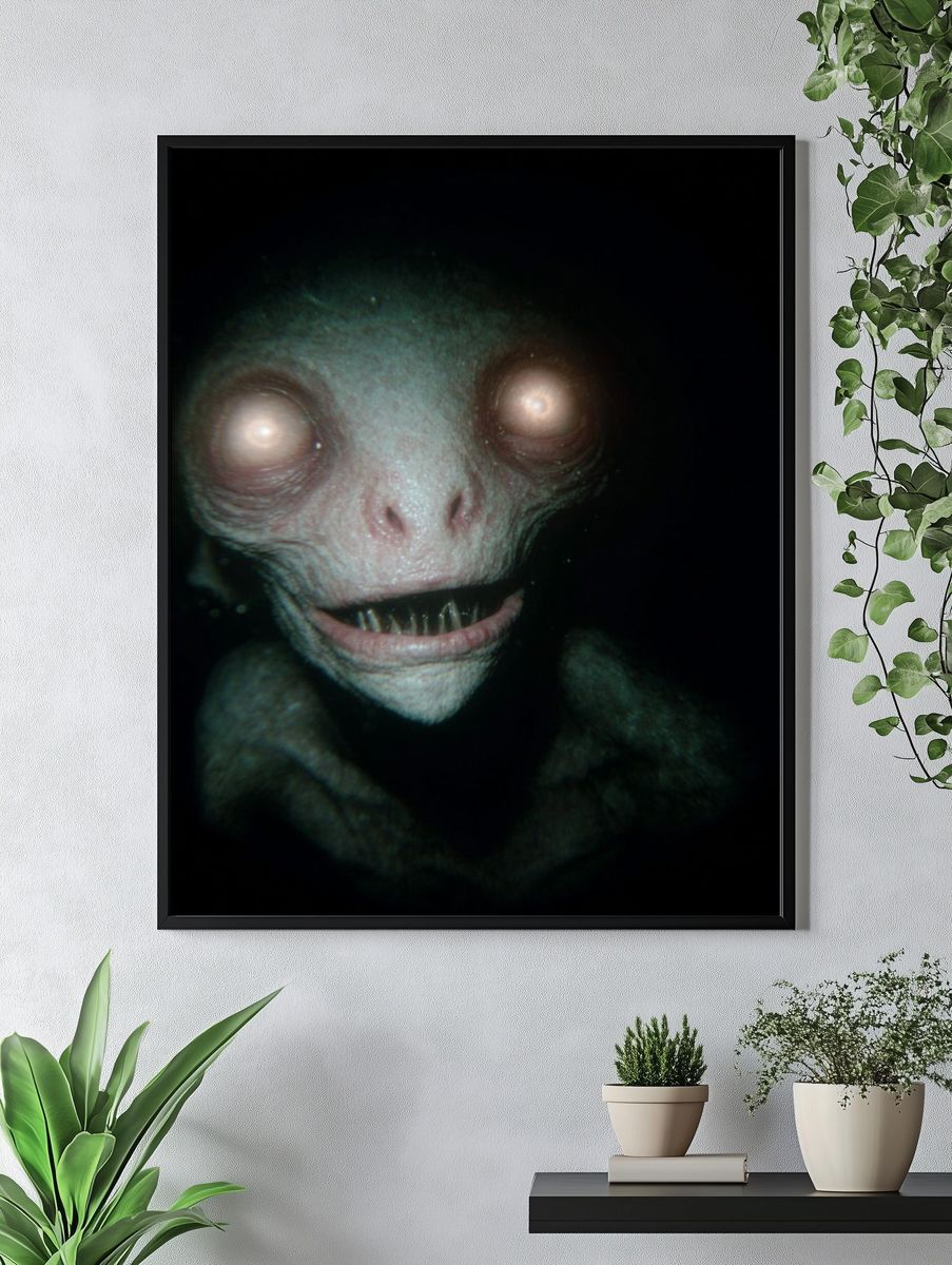Creepy Pale Creature Horror Print. — room view 4
