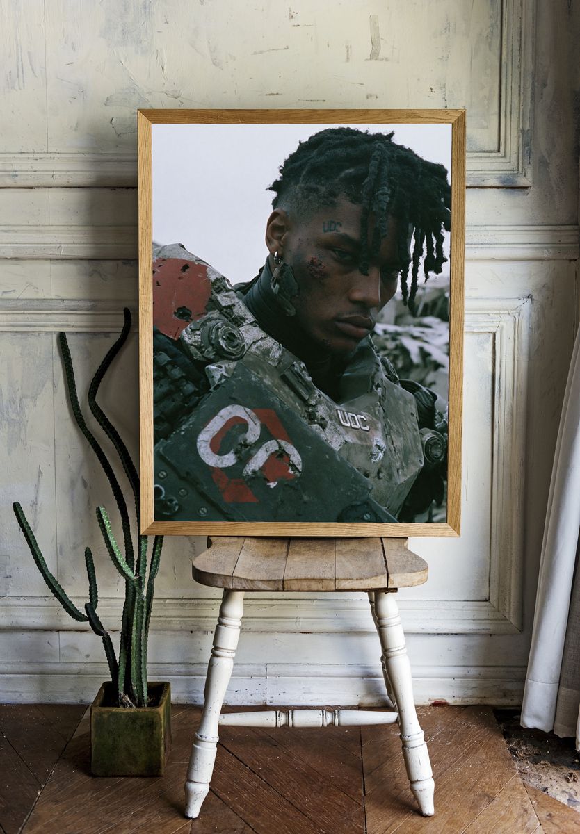 Cyberpunk Warrior Portrait Print. room preview
