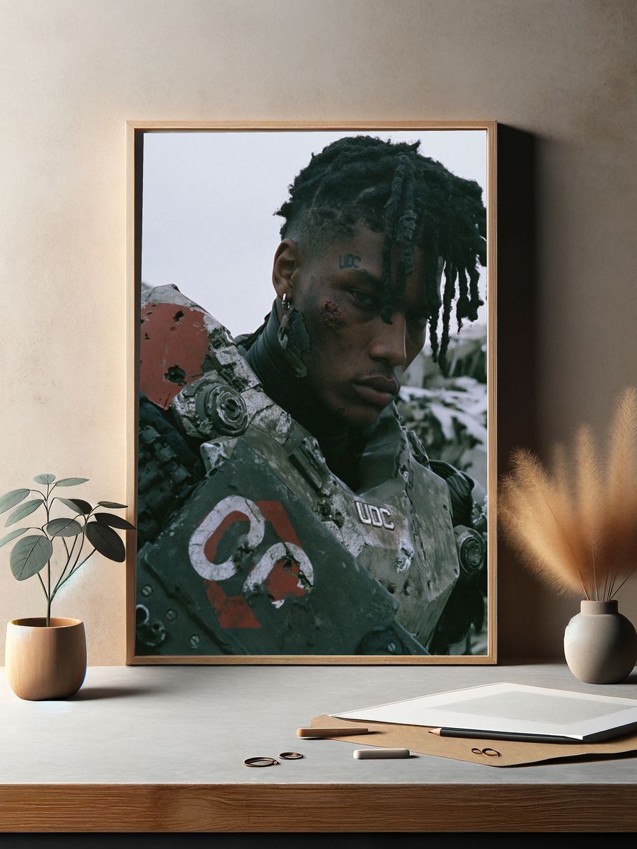 Cyberpunk Warrior Portrait Print. — room view 2