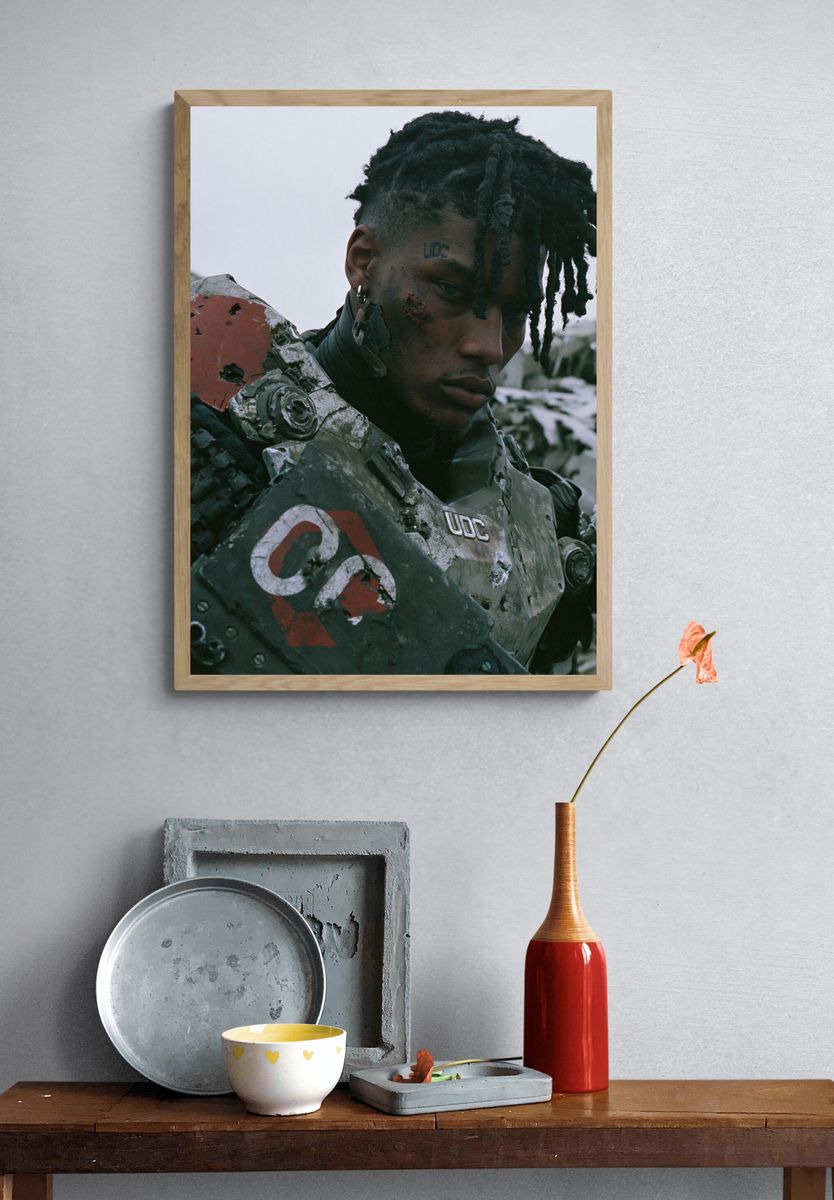Cyberpunk Warrior Portrait Print. — room view 3