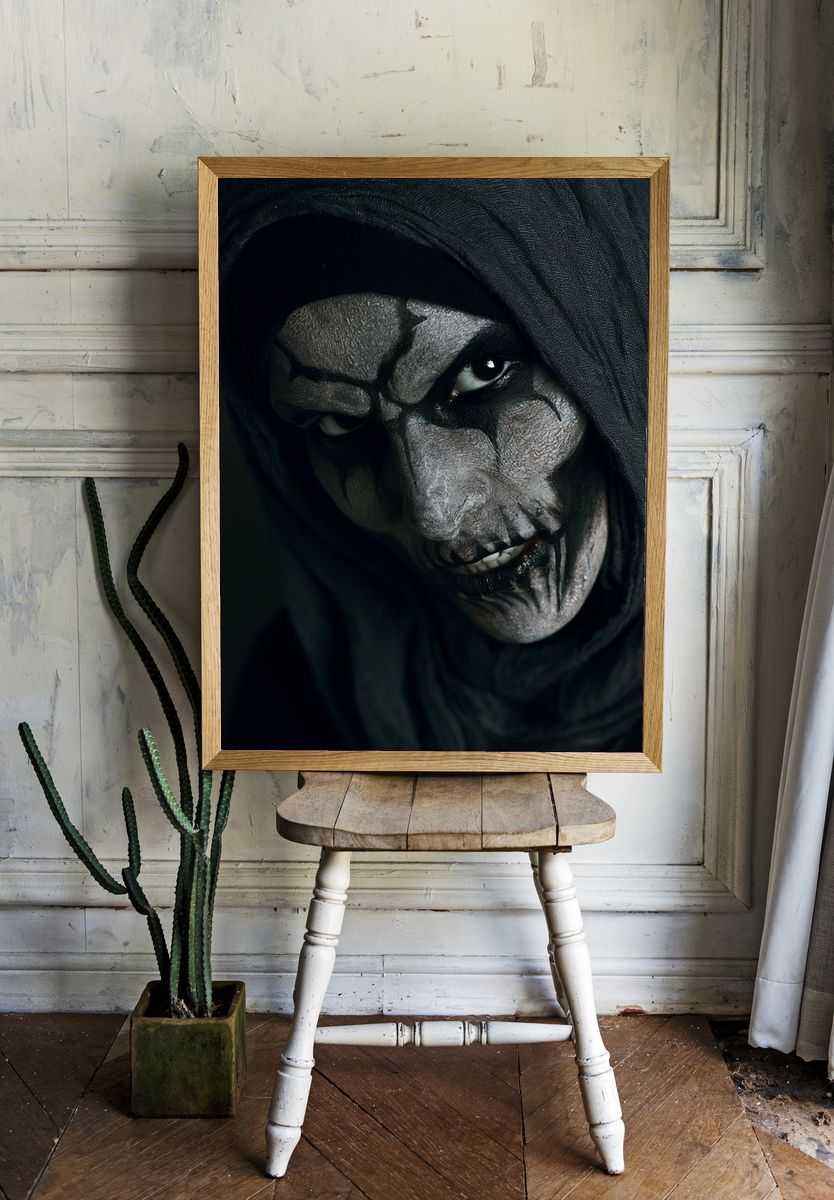 Creepy Hooded Face Horror Print. room preview