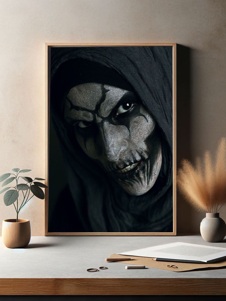Creepy Hooded Face Horror Print. — room view 2