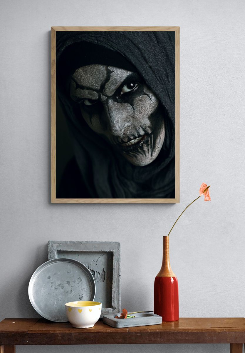 Creepy Hooded Face Horror Print. — room view 3