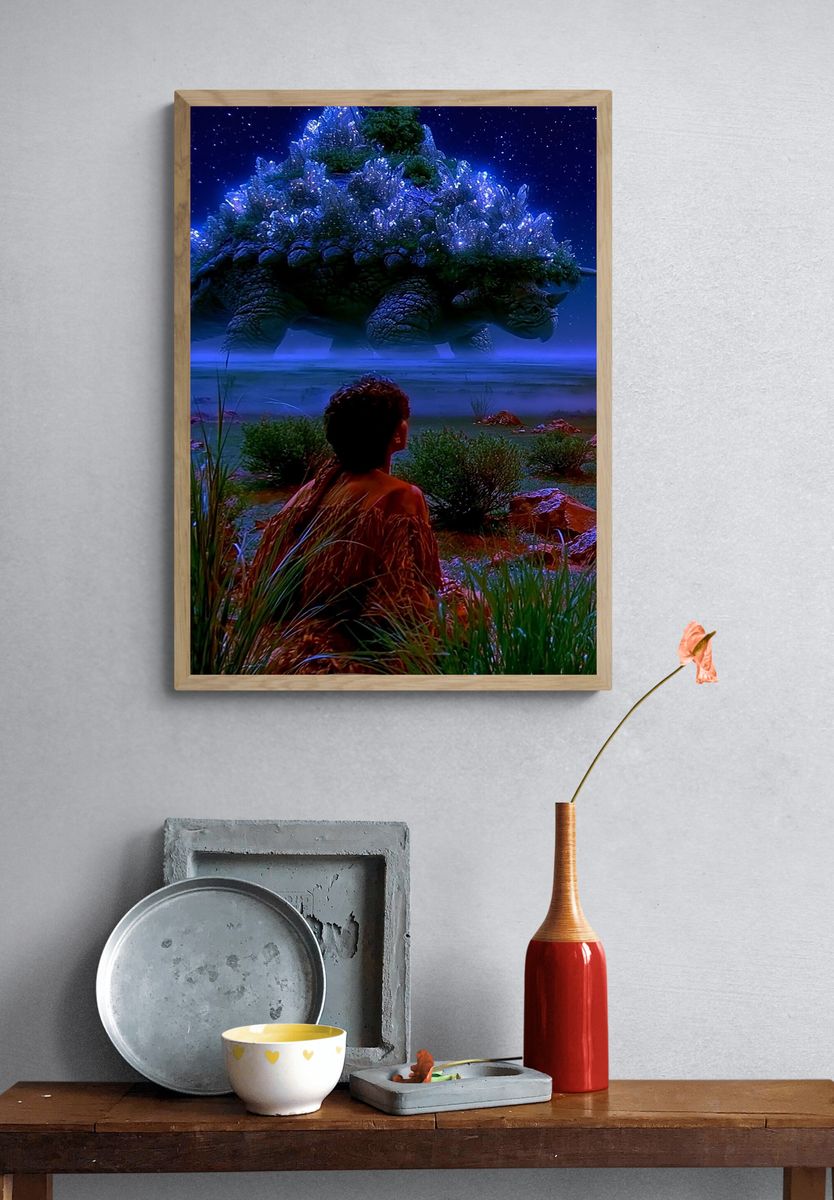 Crystal Dinosaur Nightscape Poster. — room view 3
