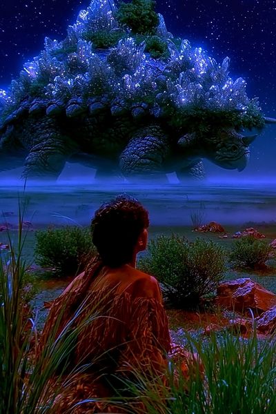 Crystal Dinosaur Nightscape Poster.