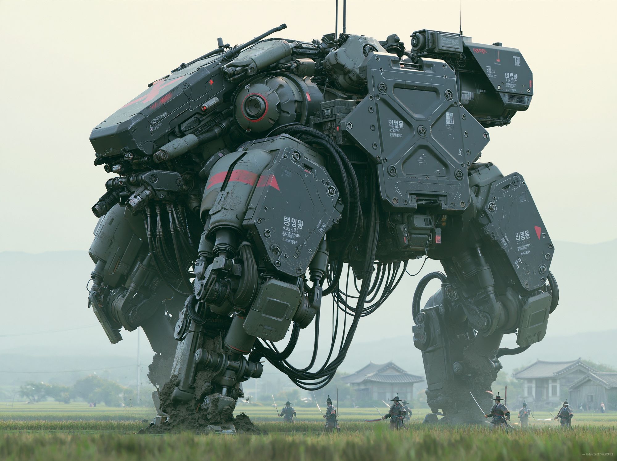 Mecha Giant in Rice Field Poster. poster detail