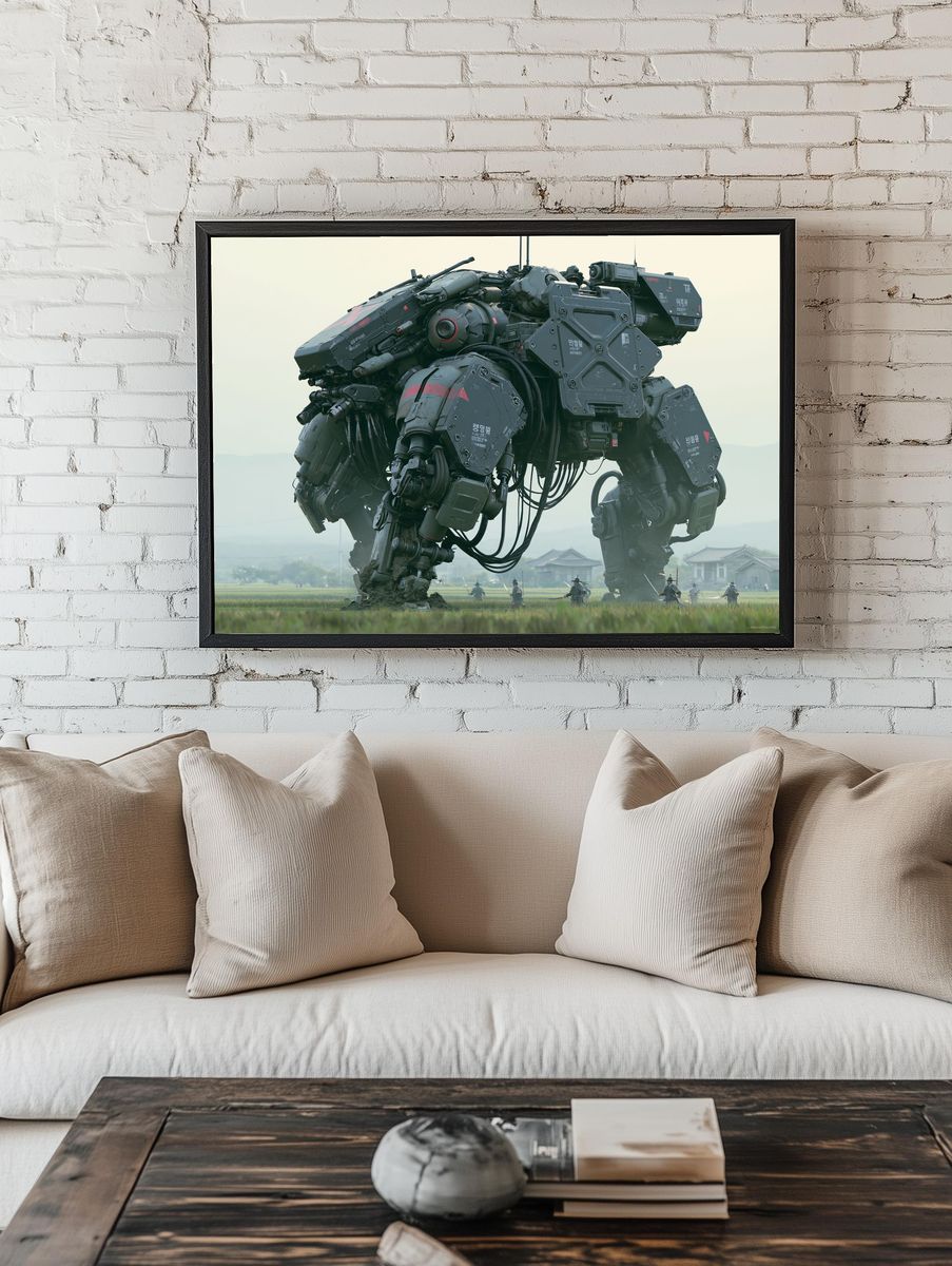 Mecha Giant in Rice Field Poster. room preview