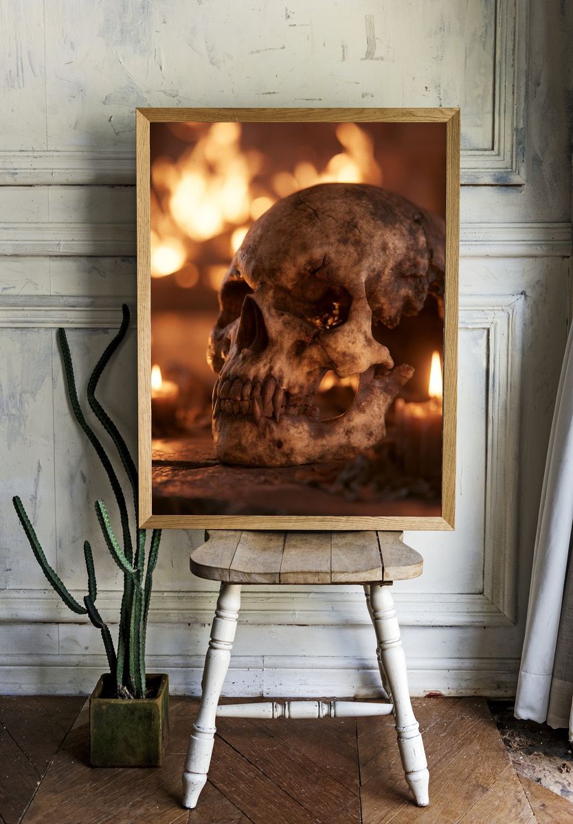 Candlelit Skull Horror Poster. room preview